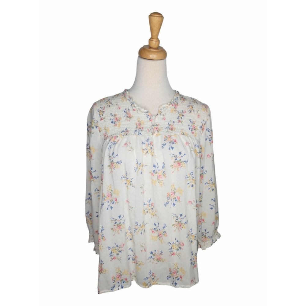 Cynthia Rowley Smocked Floral Blouse Size M